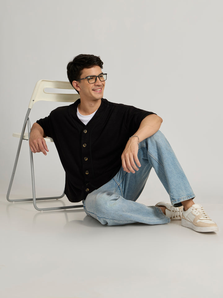 Men's Loose Fit Baseball Shirt - black
