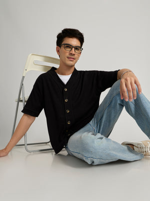 Men's Loose Fit Baseball Shirt - black
