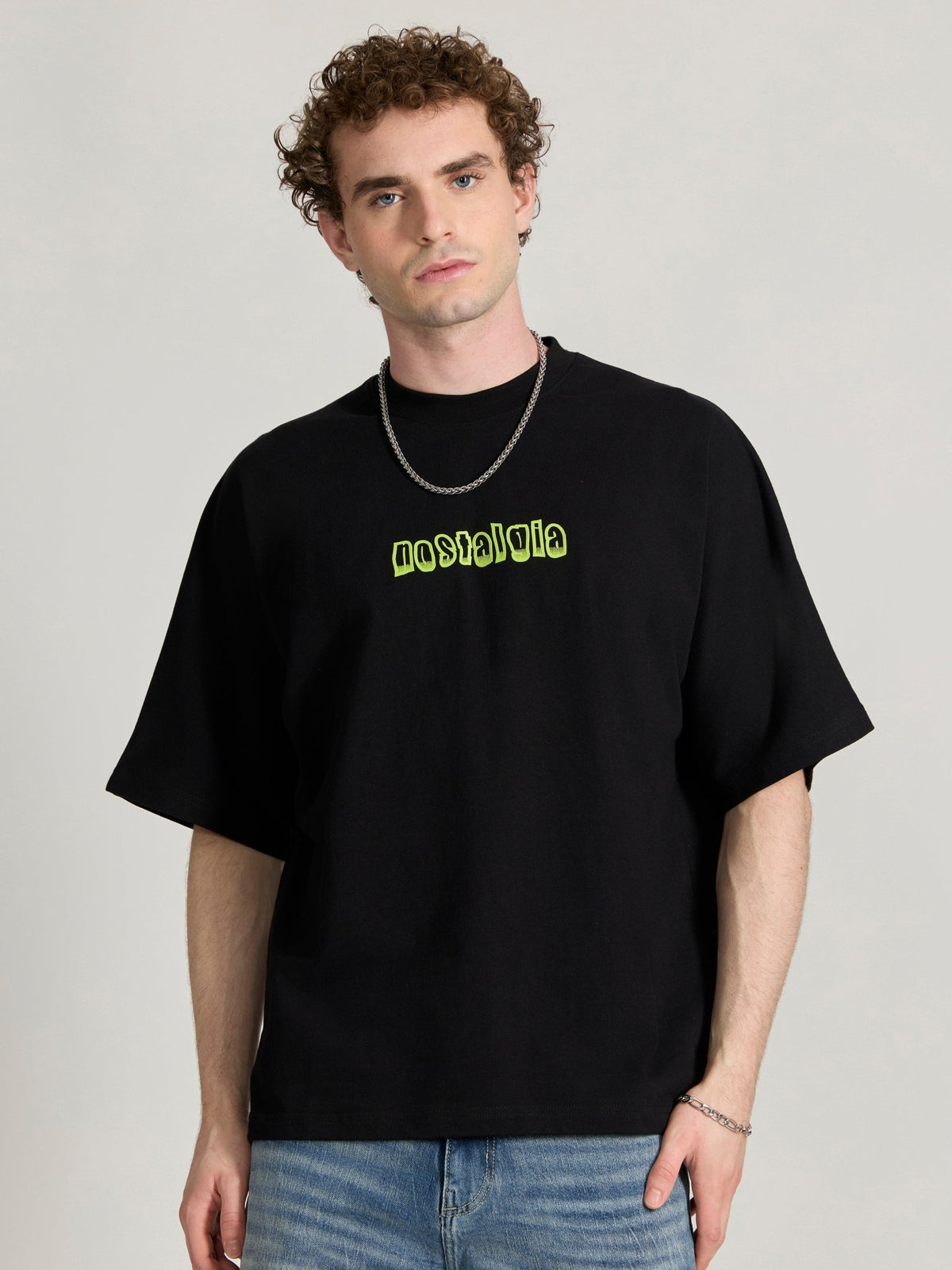 Nostalgia Printed Black Baggy T-Shirt - Espanshe