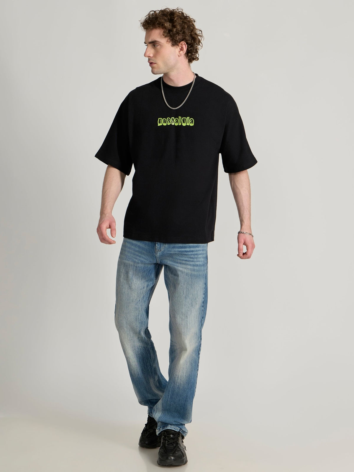 Nostalgia Printed Black Baggy T-Shirt - Espanshe