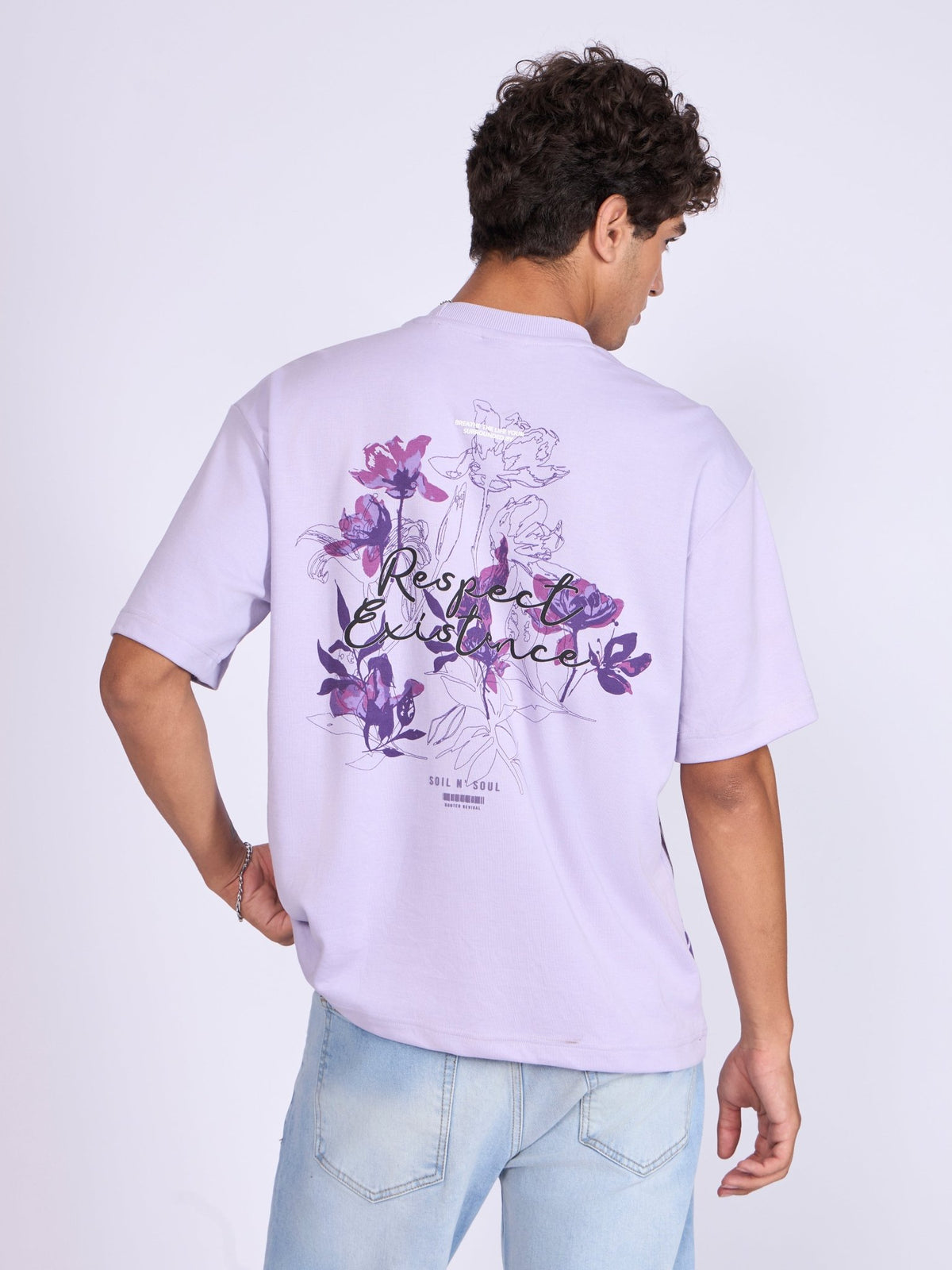 Trace - Respect Existence Printed Loose Fit T-Shirt - Lavender - Espanshe