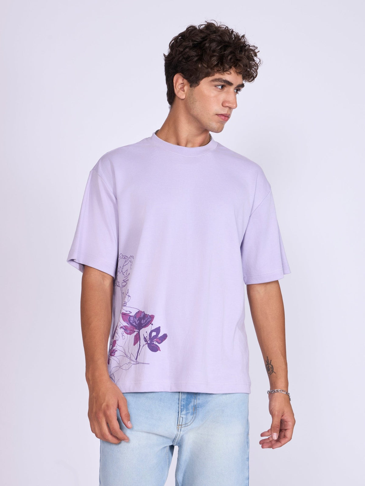 Trace - Respect Existence Printed Loose Fit T-Shirt - Lavender - Espanshe
