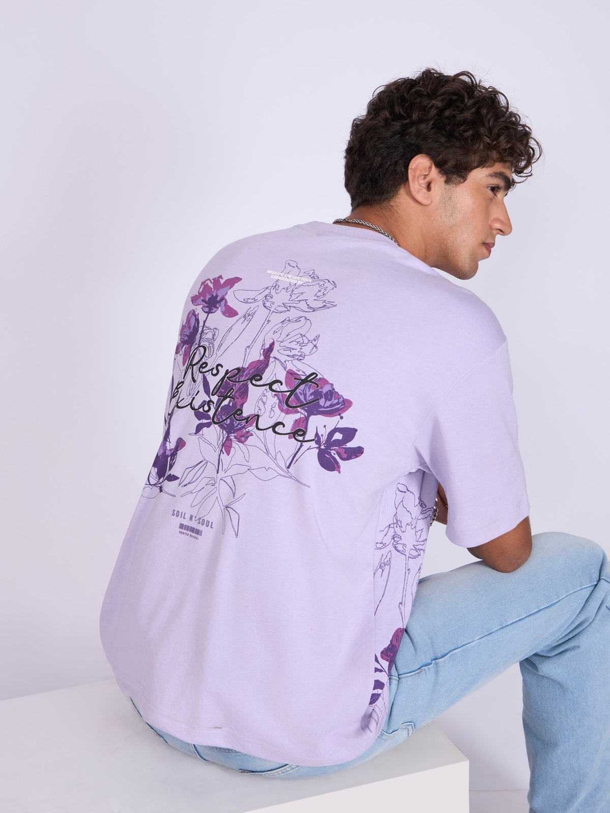 Trace - Respect Existence Printed Loose Fit T-Shirt - Lavender - Espanshe