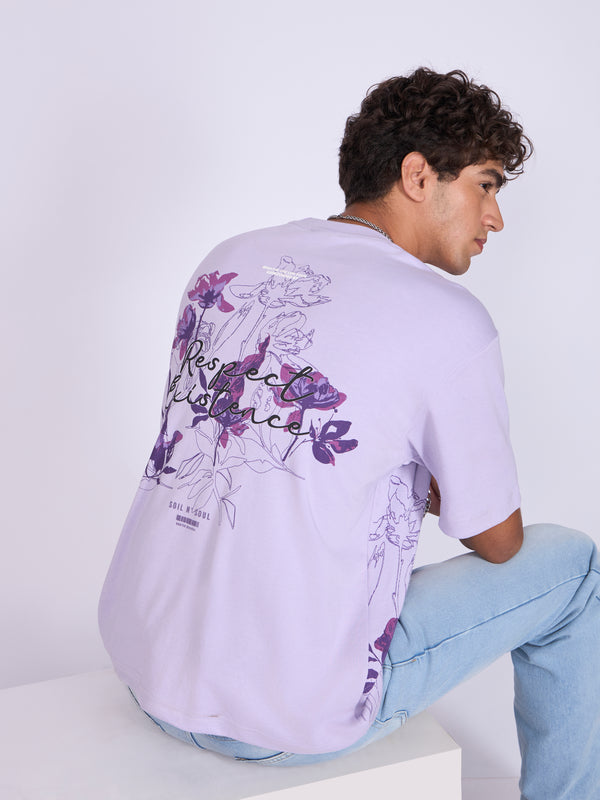 Trace - Respect Existence Printed Loose Fit T-Shirt - Lavender