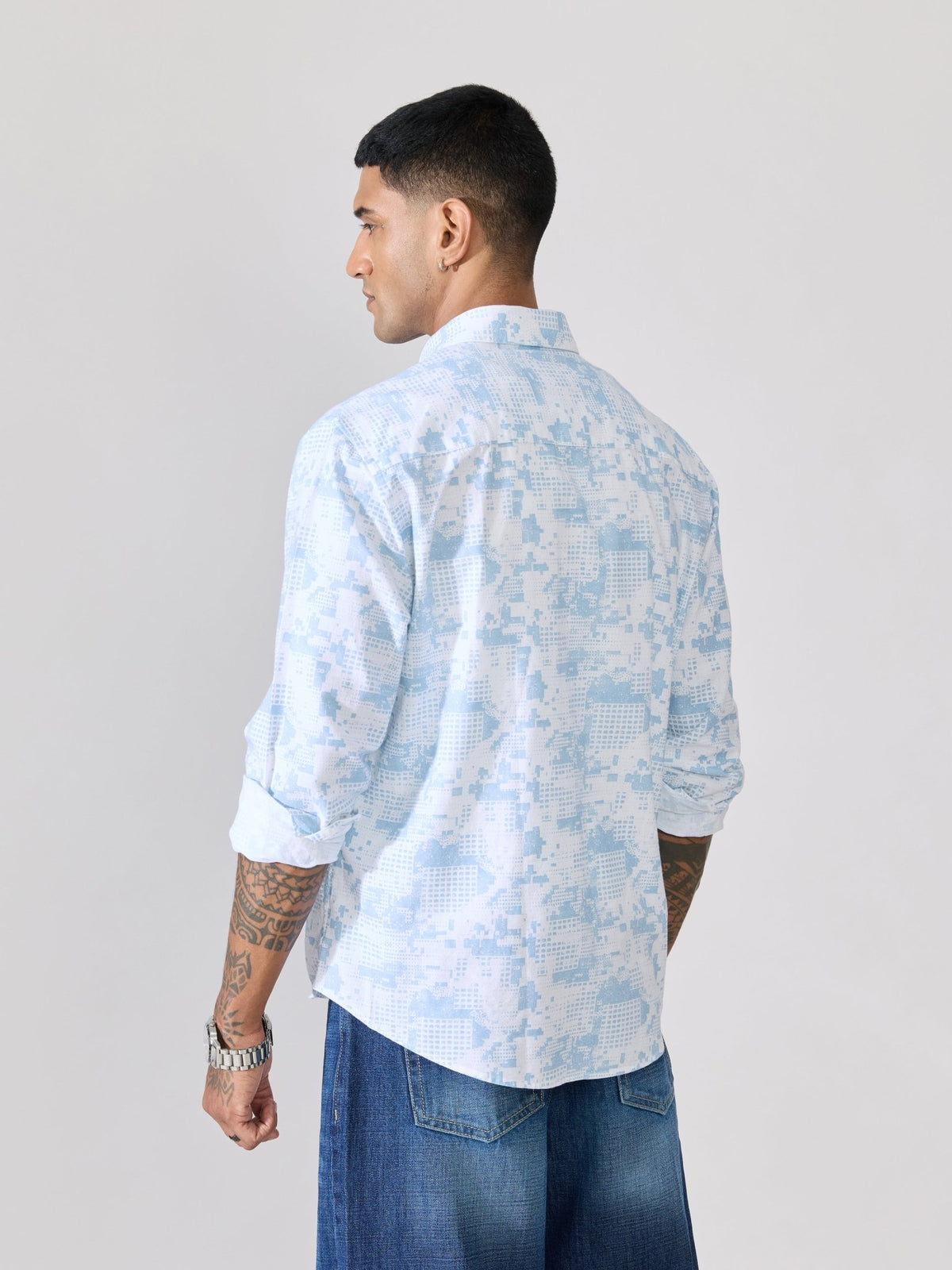 Nefilo - Oxford Printed Shirt - Sky Blue - Espanshe