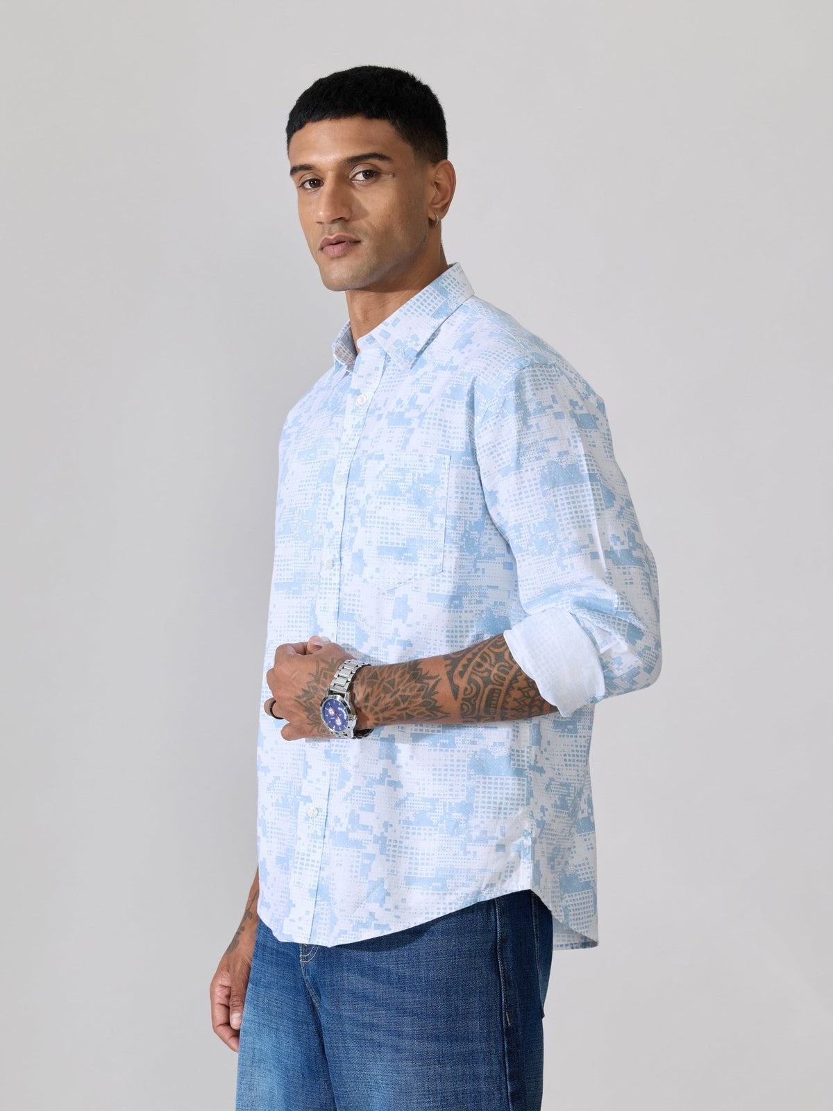 Nefilo - Oxford Printed Shirt - Sky Blue - Espanshe