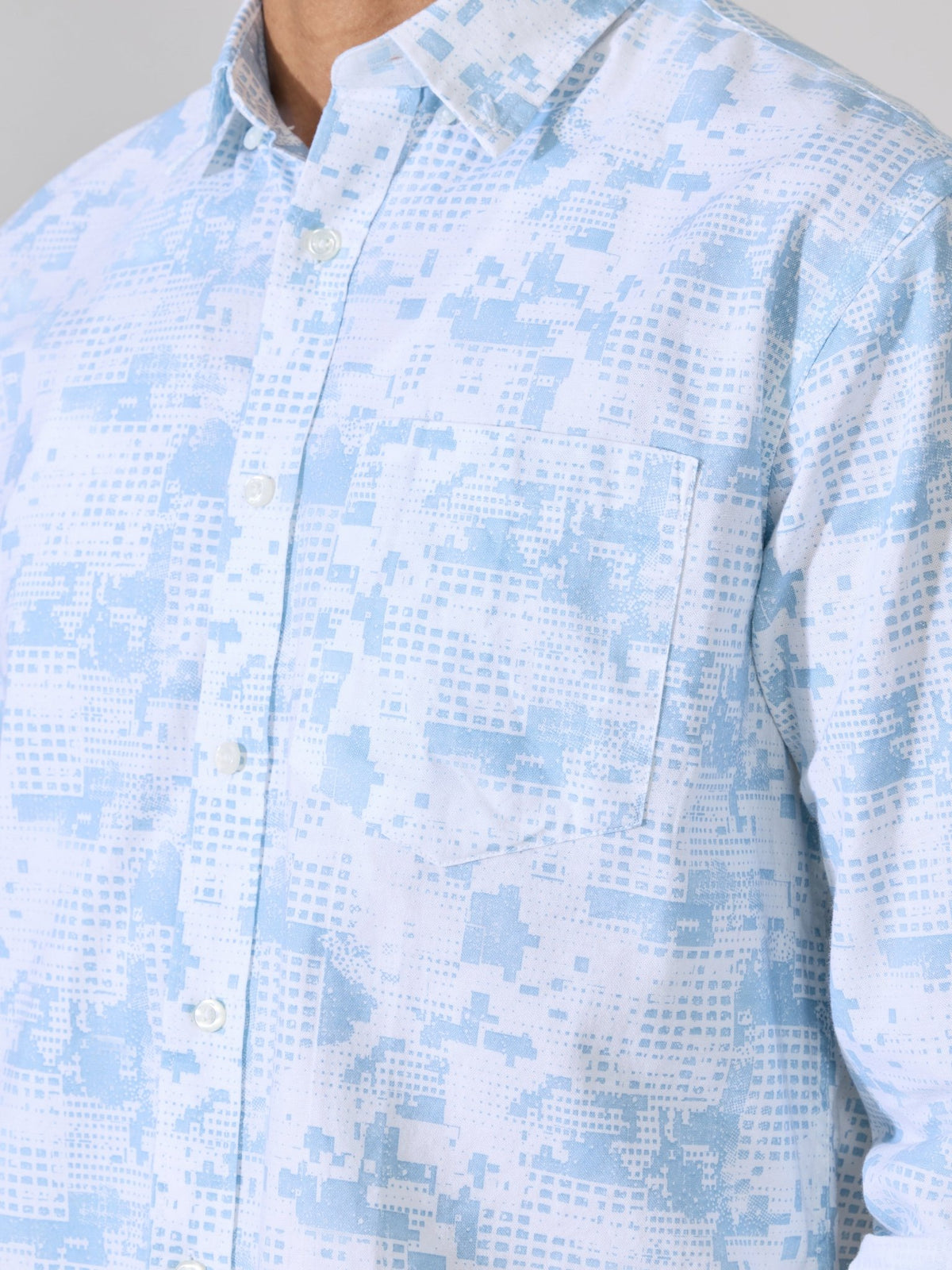 Nefilo - Oxford Printed Shirt - Sky Blue - Espanshe