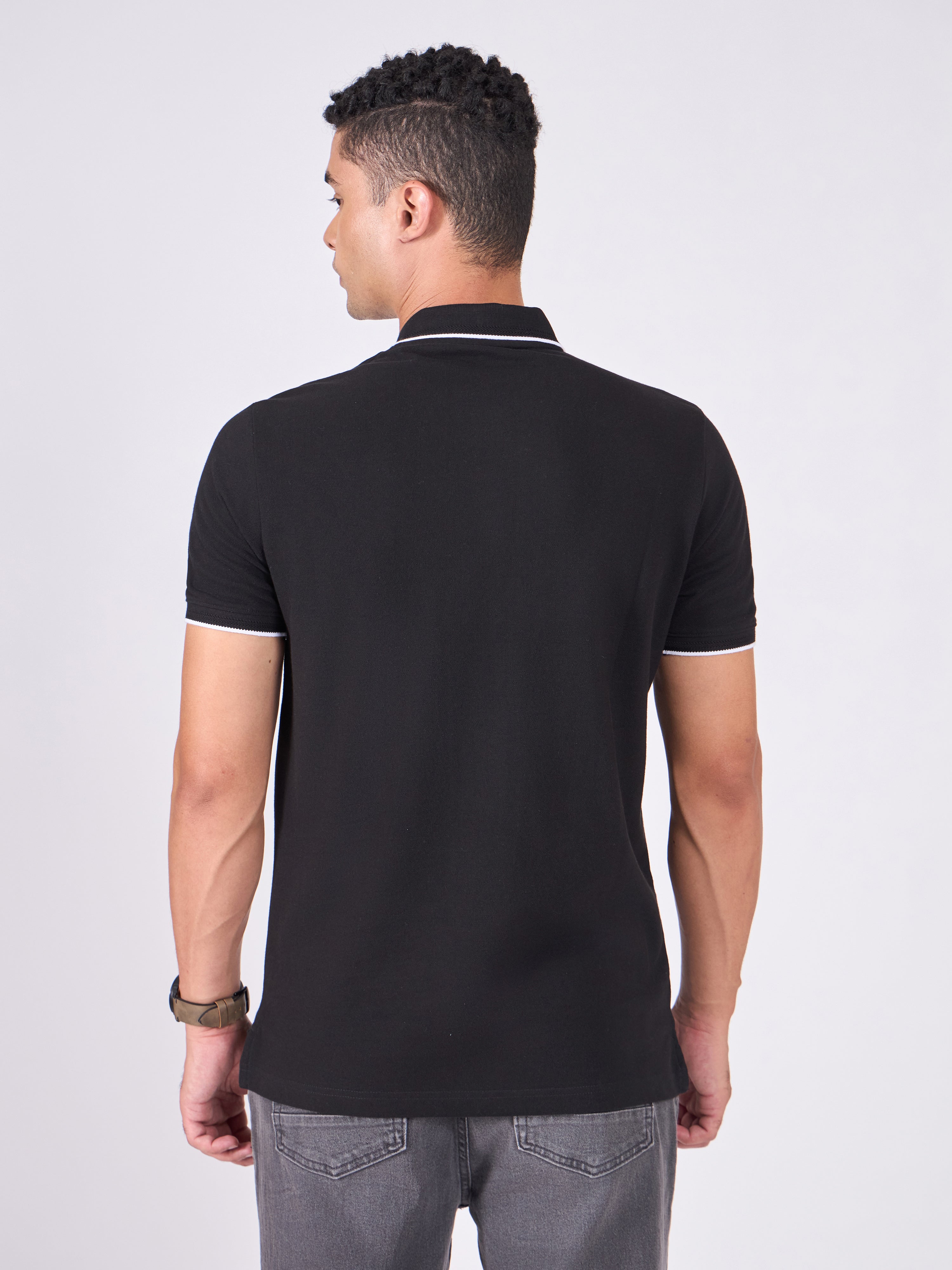Men's Polo T-Shirt with Contrast Tipping - black