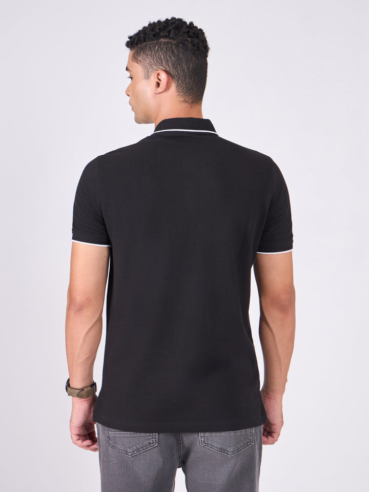 Men's Polo T-Shirt with Contrast Tipping - black
