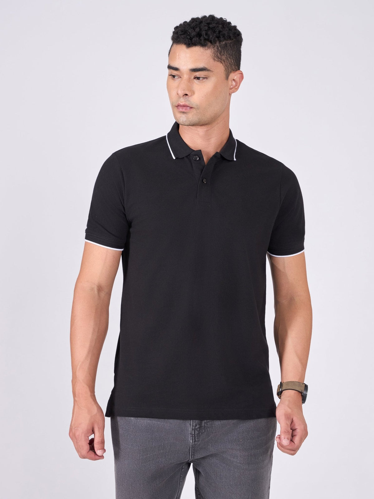 Orwell - Polo T-Shirt with Contrast Tipping - Black - Espanshe