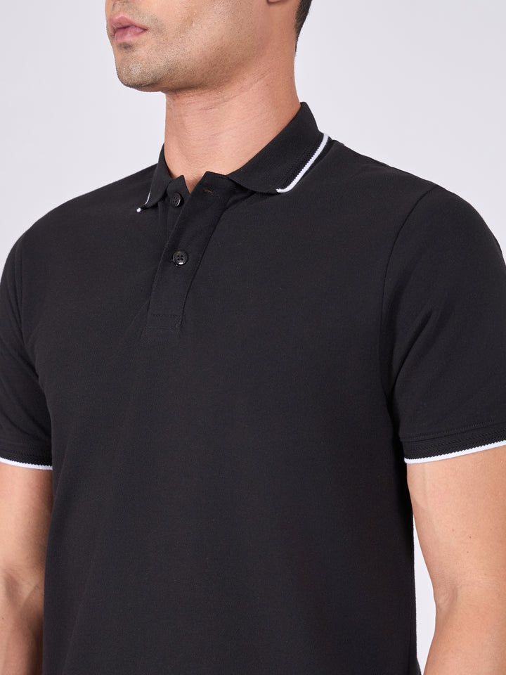 Men's Polo T-Shirt with Contrast Tipping - black