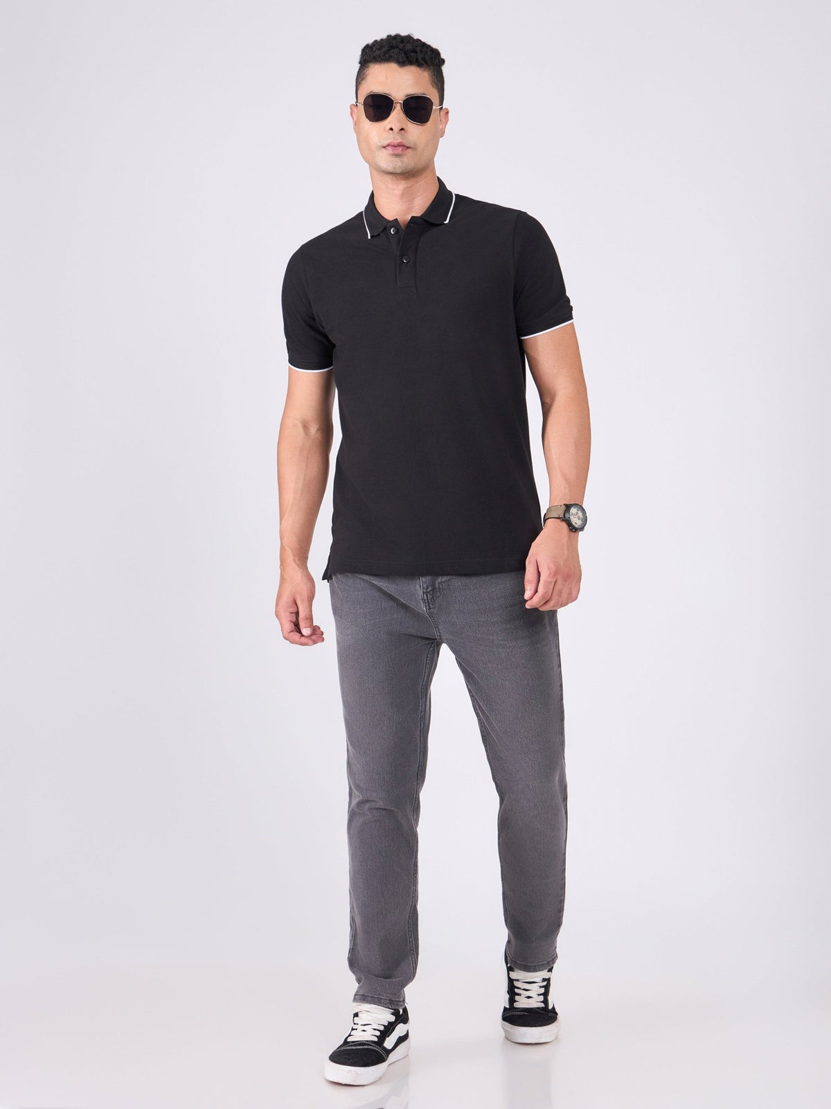 Orwell - Polo T-Shirt with Contrast Tipping - Black - Espanshe