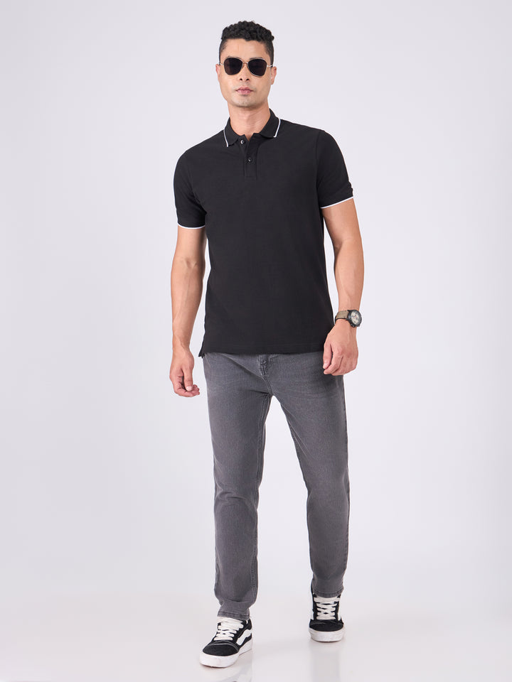 Men's Polo T-Shirt with Contrast Tipping - black