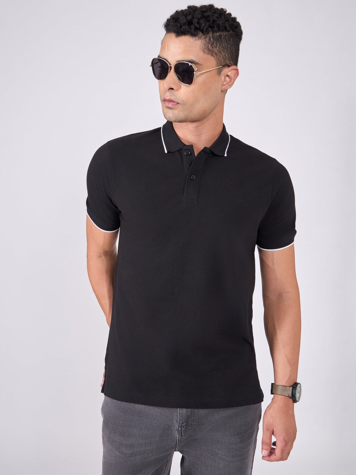 Orwell - Polo T-Shirt with Contrast Tipping - Black - Espanshe