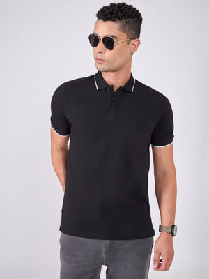 Men's Polo T-Shirt with Contrast Tipping - black