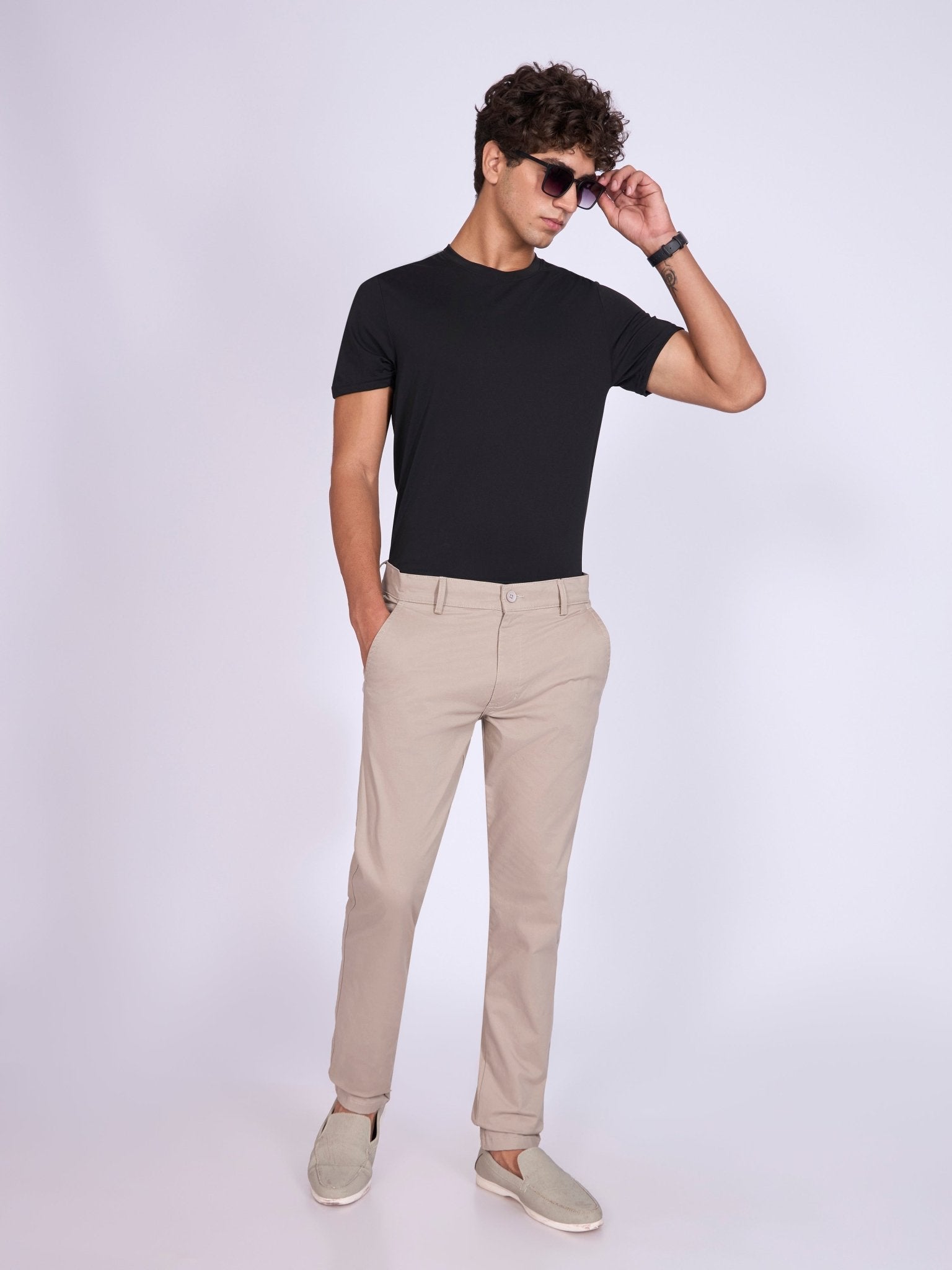 Existence - Skinny Fit Cotton Pant - Sand - Espanshe