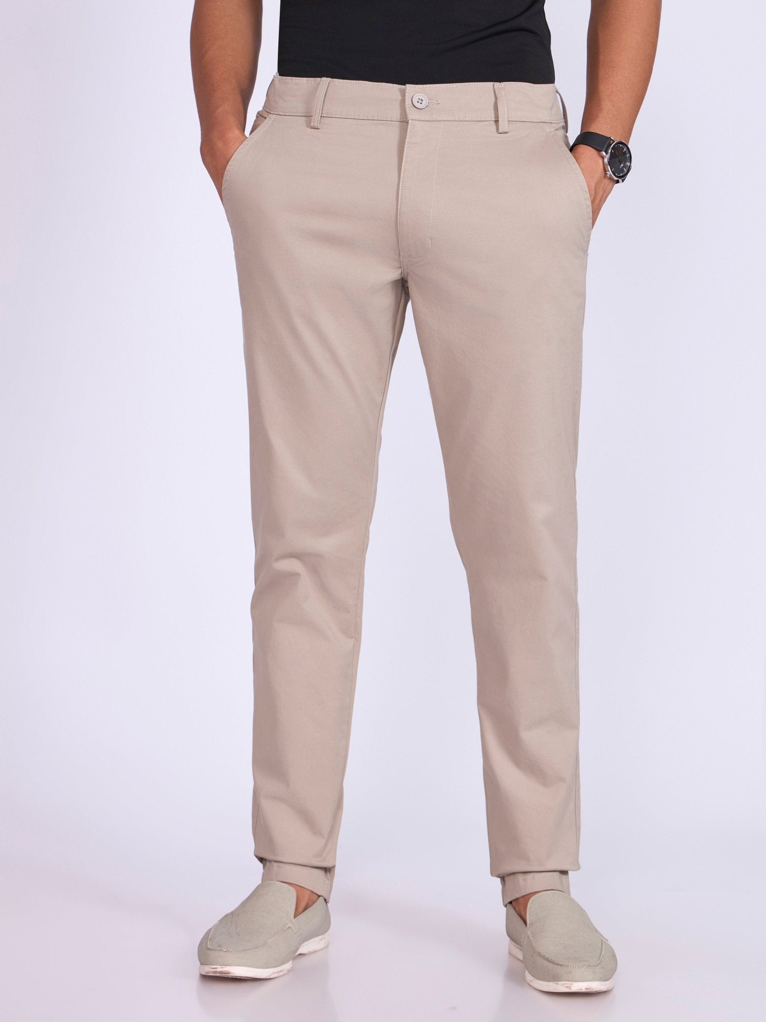 Existence - Skinny Fit Cotton Pant - Sand - Espanshe