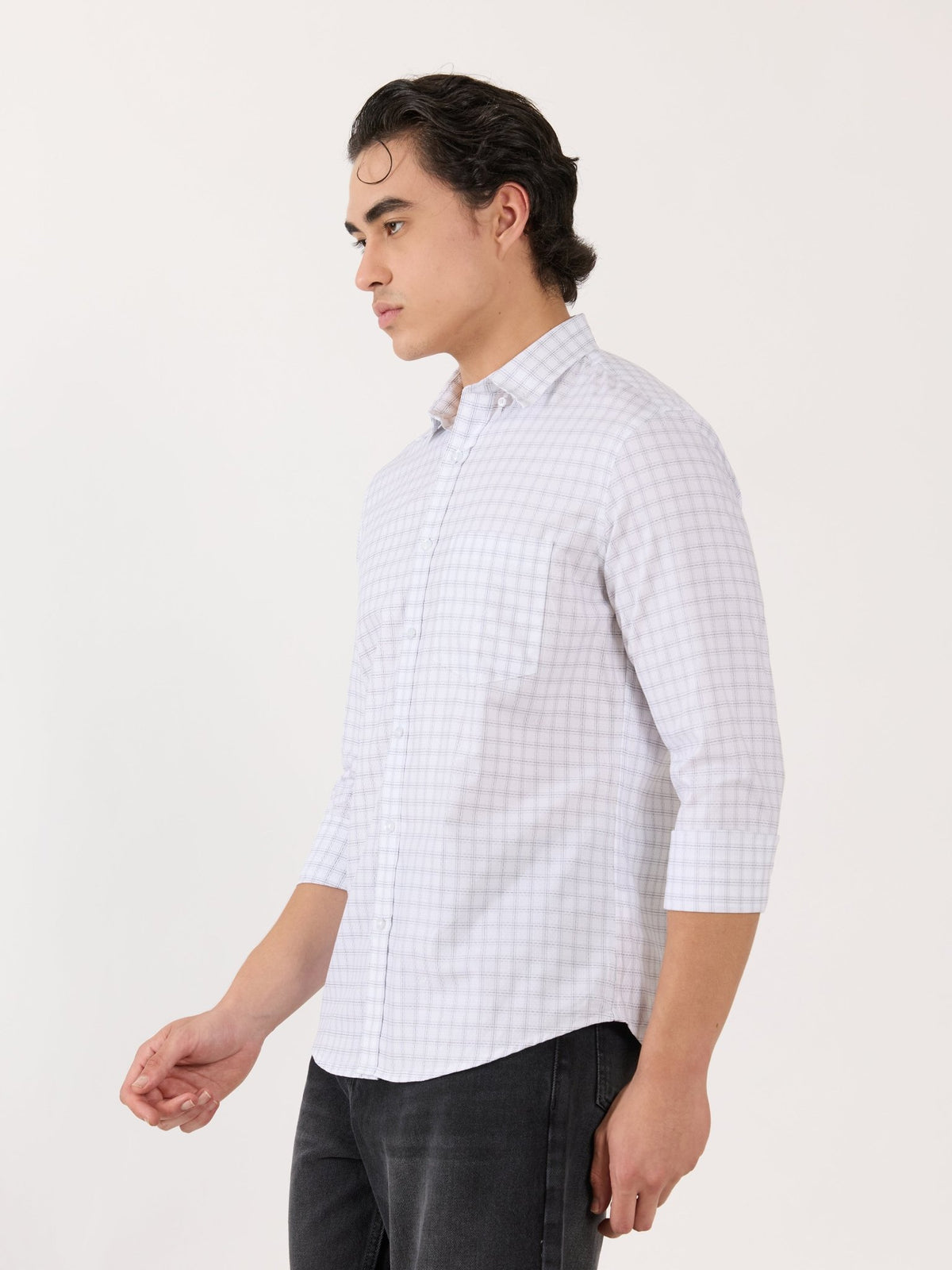 Kola - Turkish Fit Casual Checks Shirt - White - Espanshe
