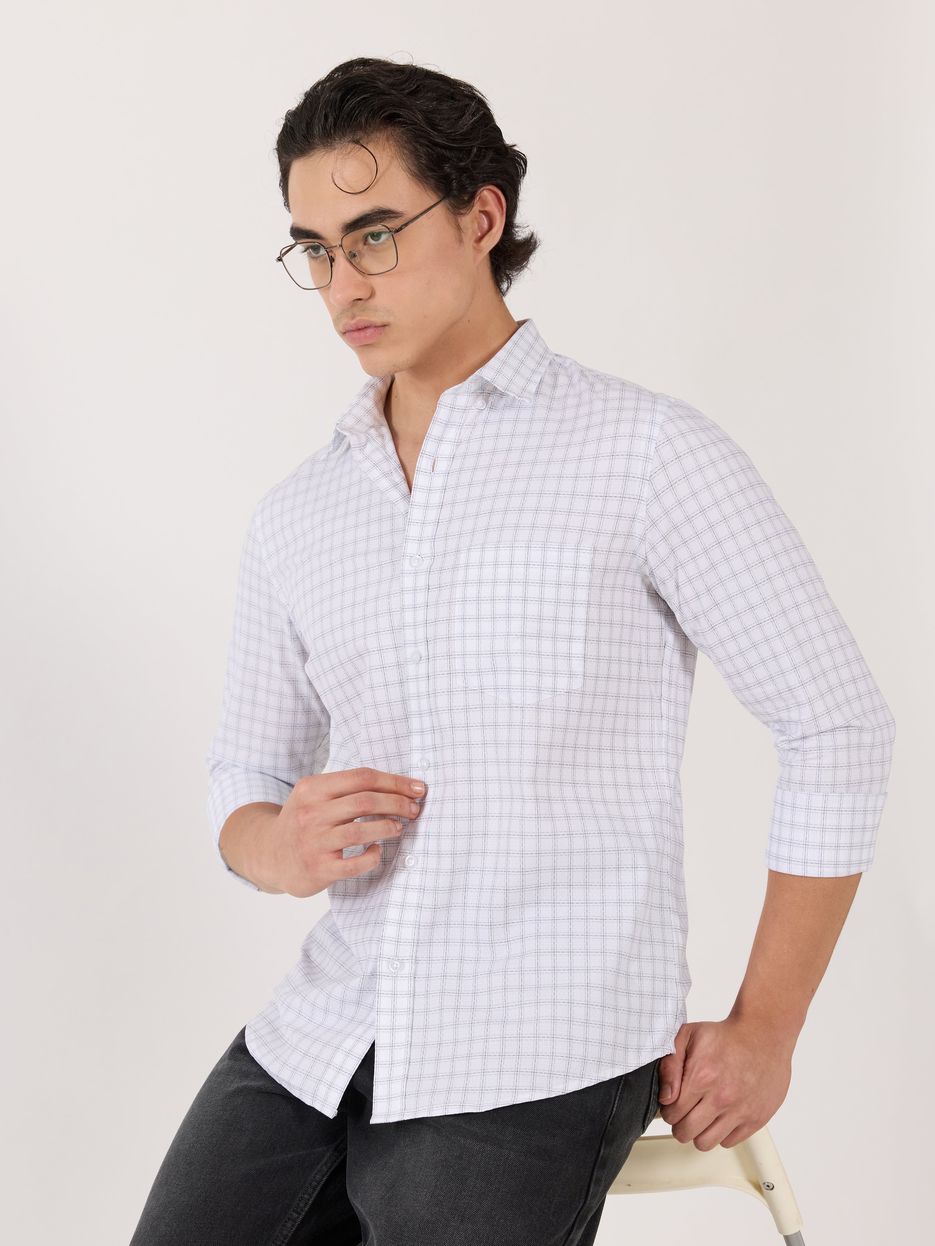 Men's Turkish Fit Casual Checks Shirt - White