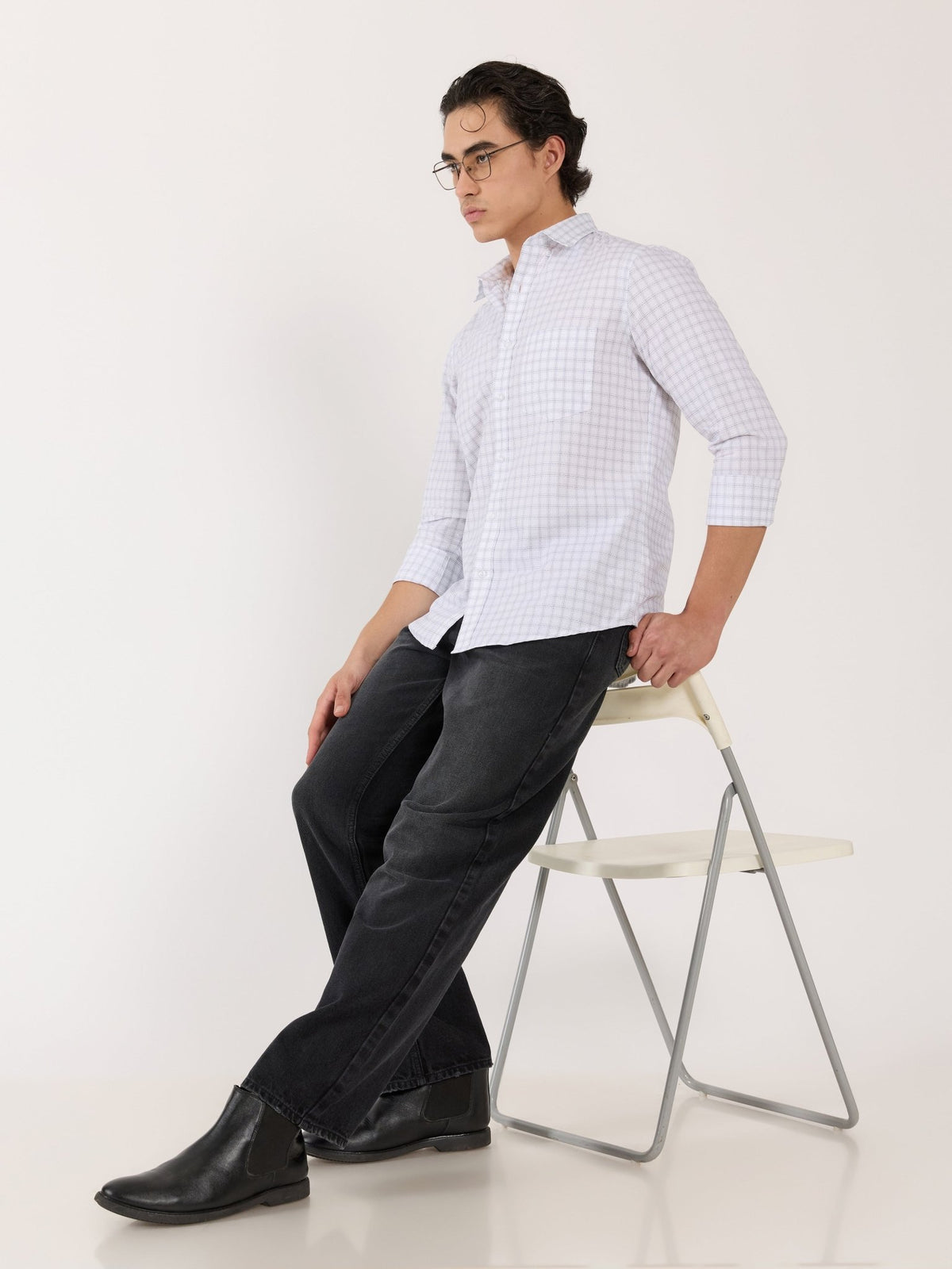 Kola - Turkish Fit Casual Checks Shirt - White - Espanshe
