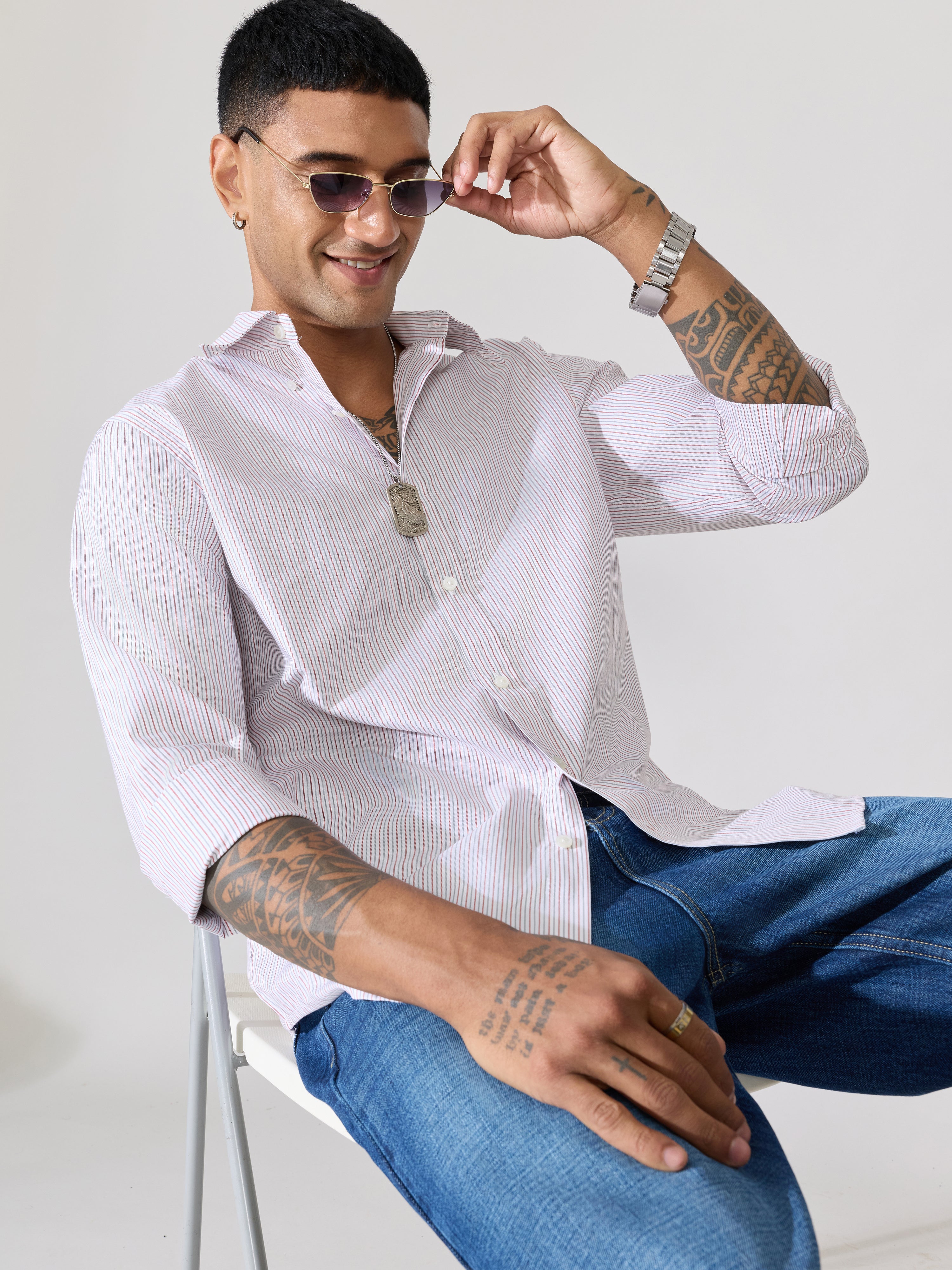 Men's Smart Fit Striped Shirt - Red