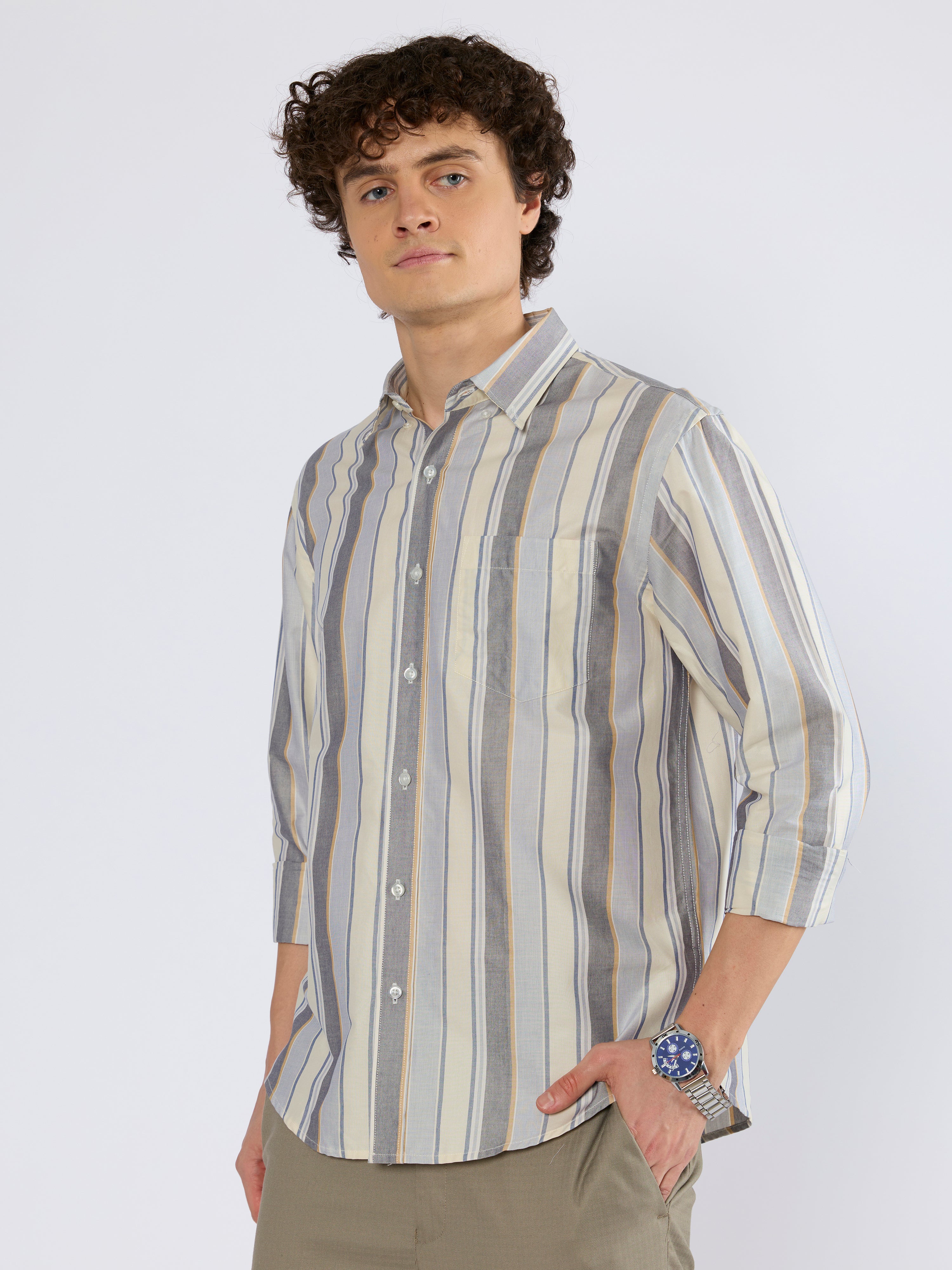 Mens' Striped Shirt in Beige