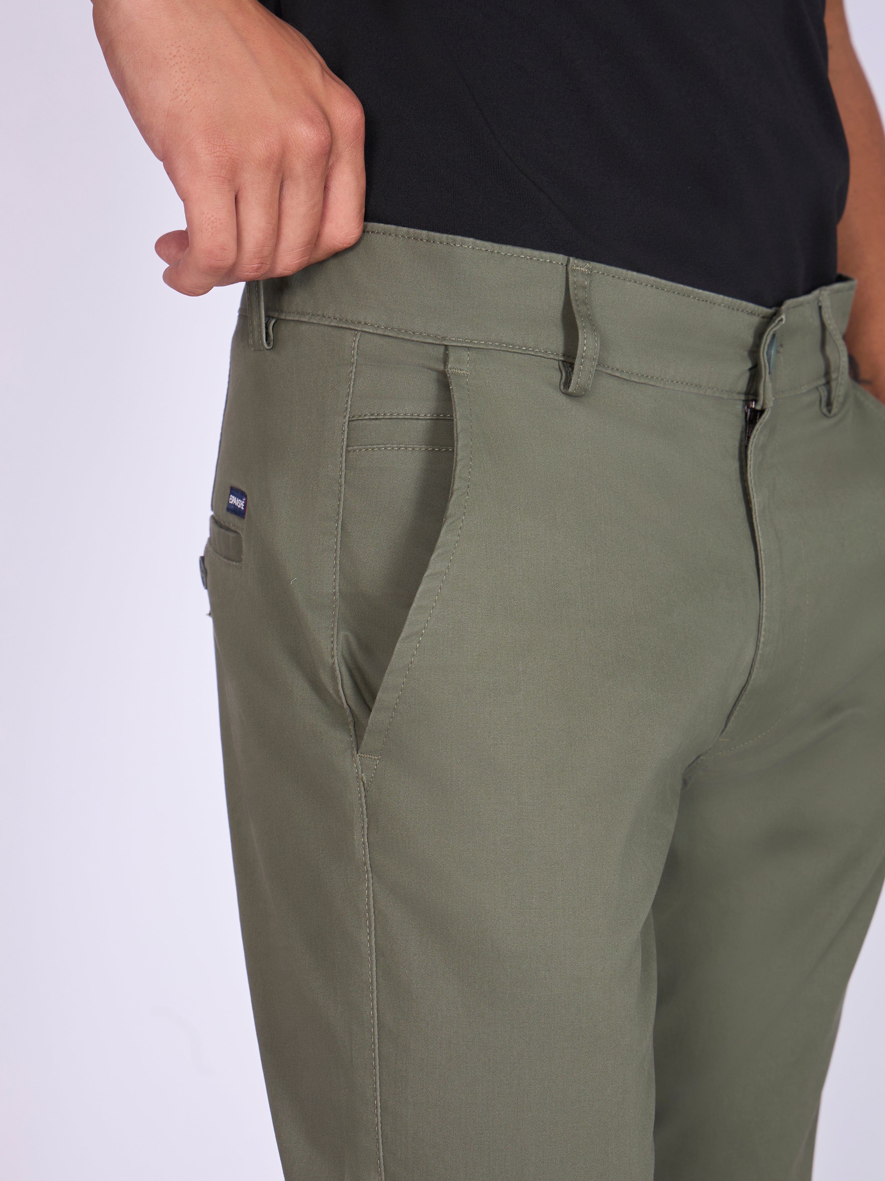 Men's  Skinny Fit Cotton Pant in Pistachio Green