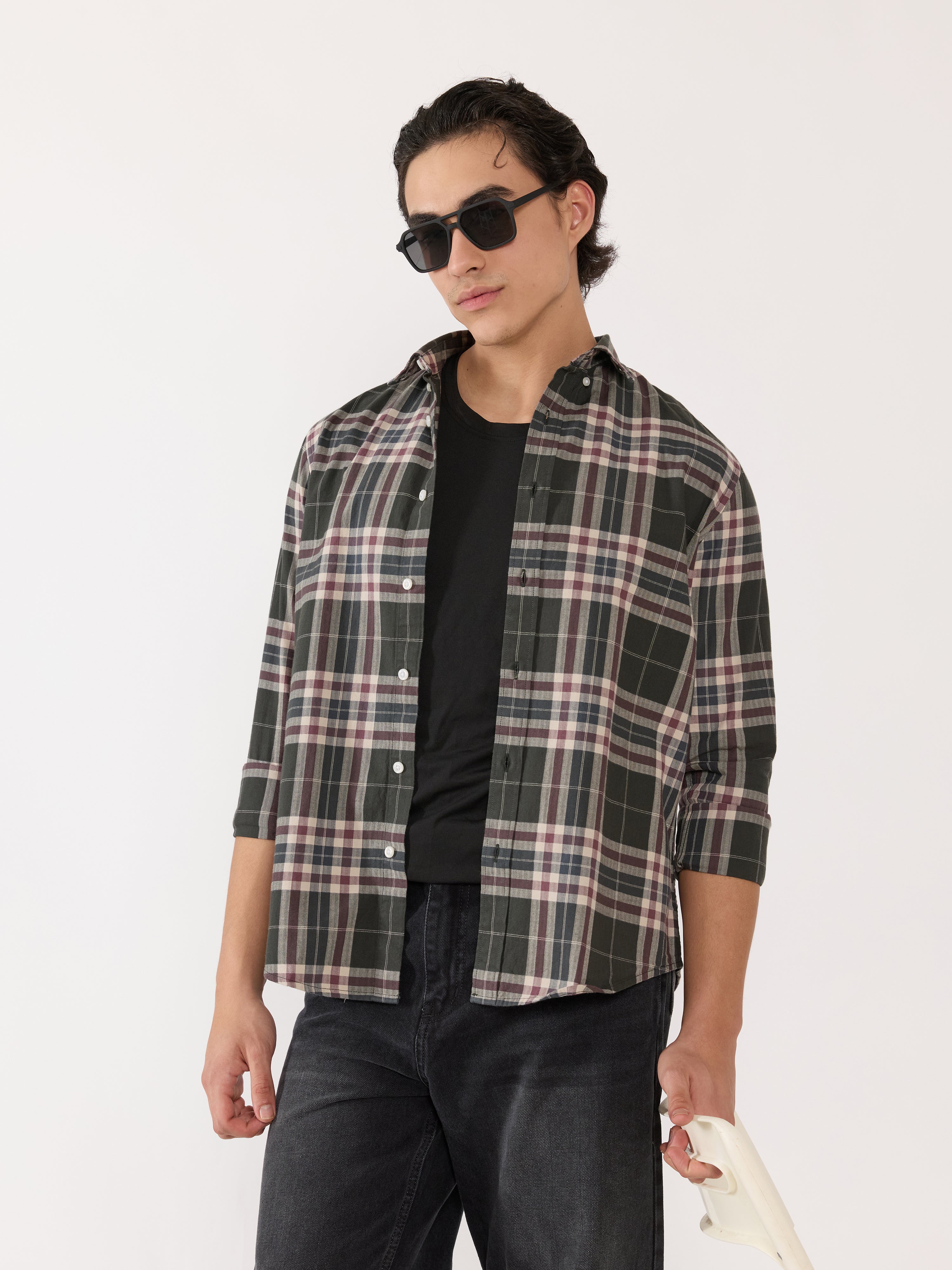 Men's Turkish Fit Checked Shirt - Green