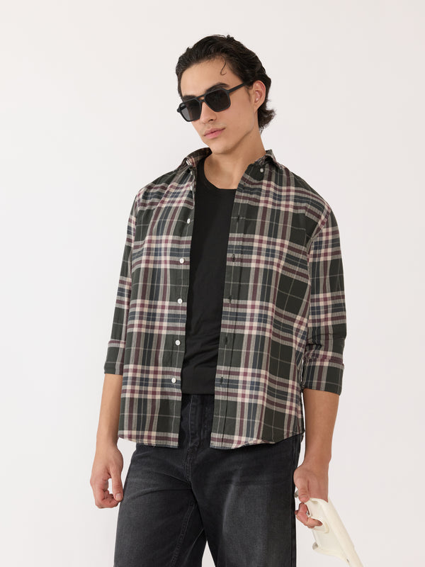 Katasha - Turkish Fit Checked Shirt - Green