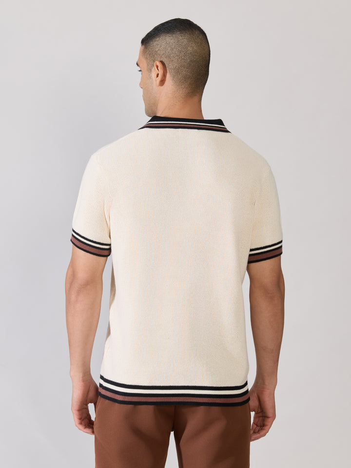 Regular Fit Contrast Collar Knit Polo T-Shirt - cream