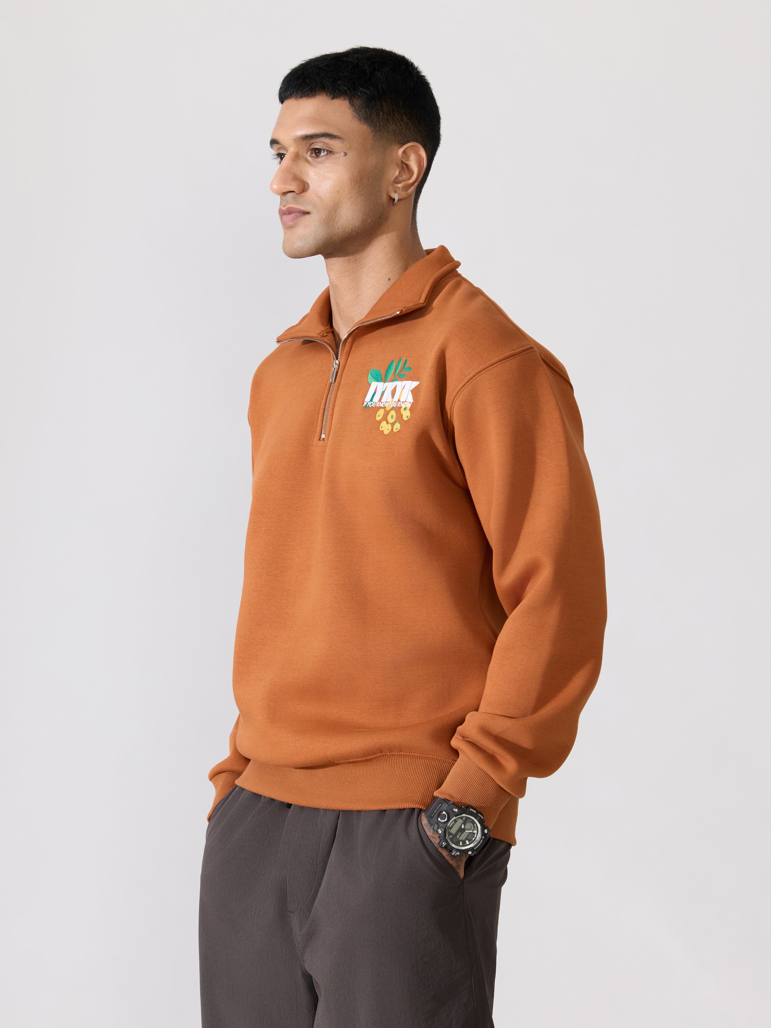 Men's rust brown Adventure Graphic Half-Zip Sweatshirt