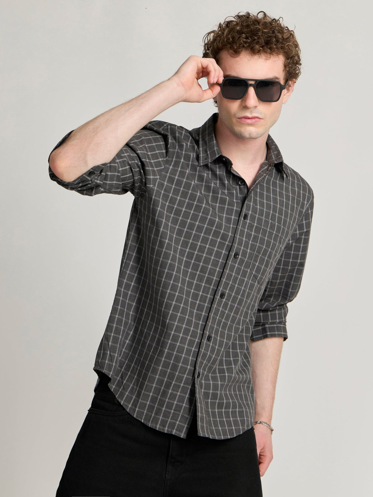 Torsten - Relaxed Fit Checks Shirt - Dark Grey - Espanshe