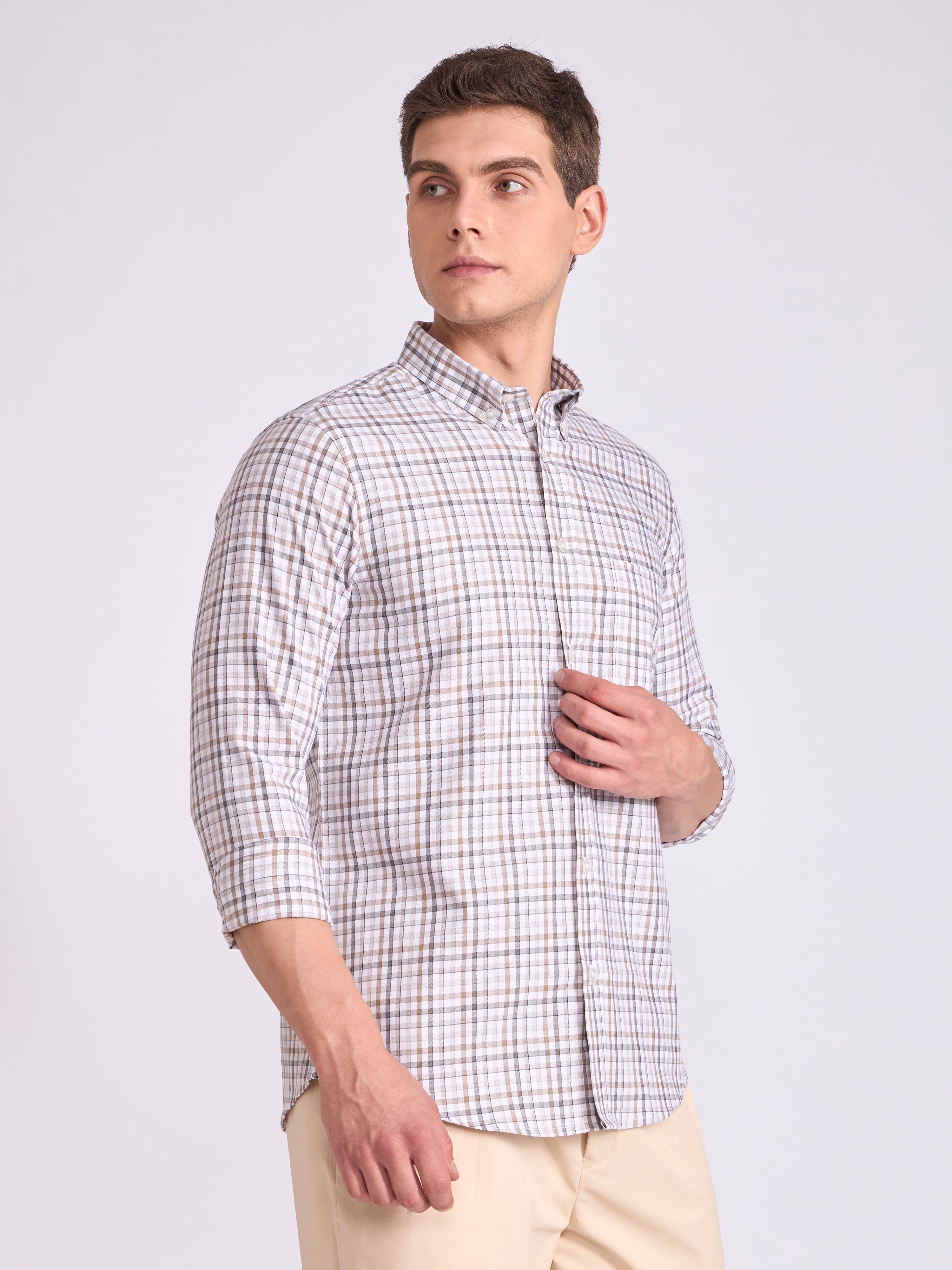 Men's Checkered Shirt in Light brown