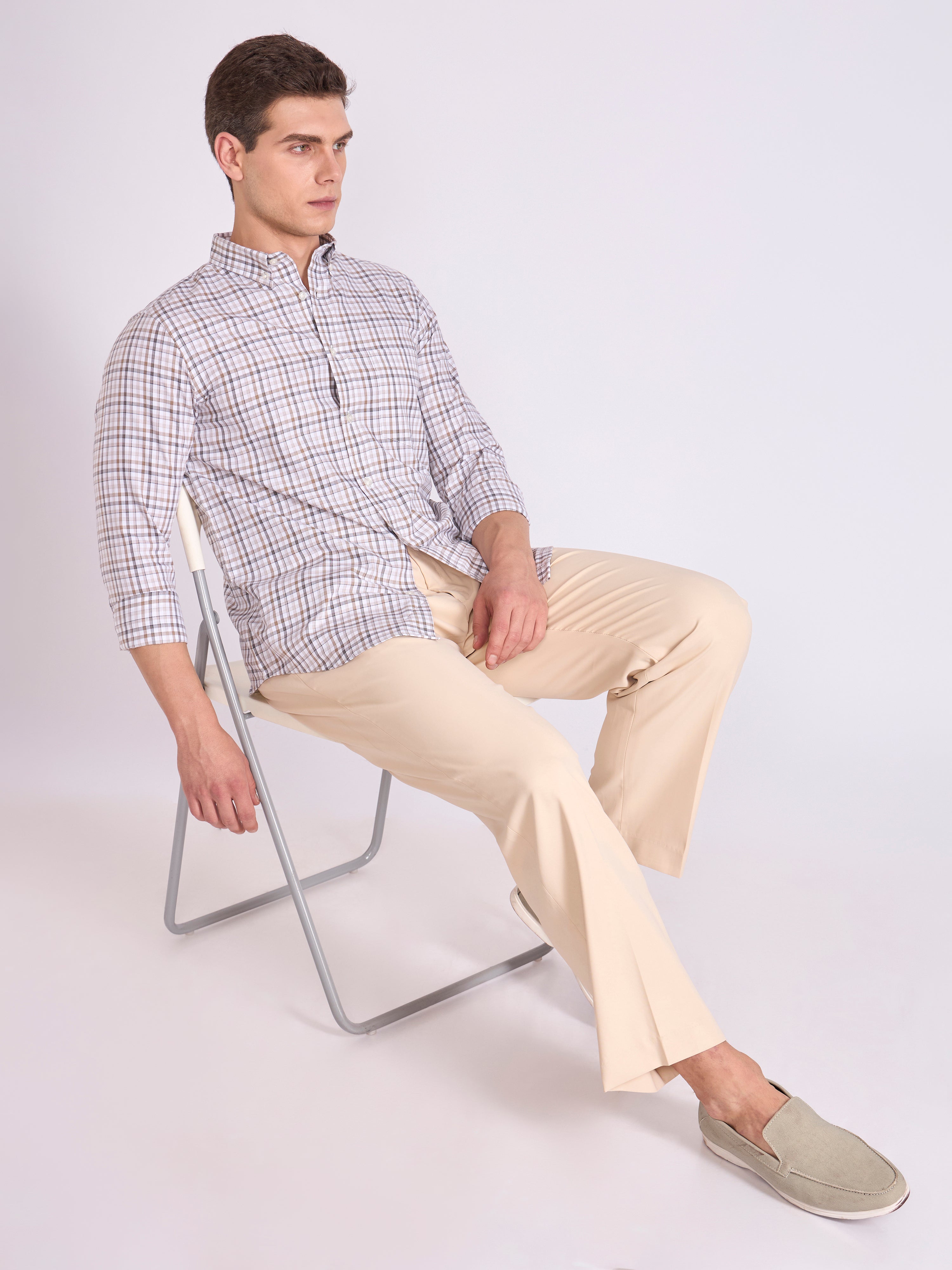 Men's Checkered Shirt in Light brown