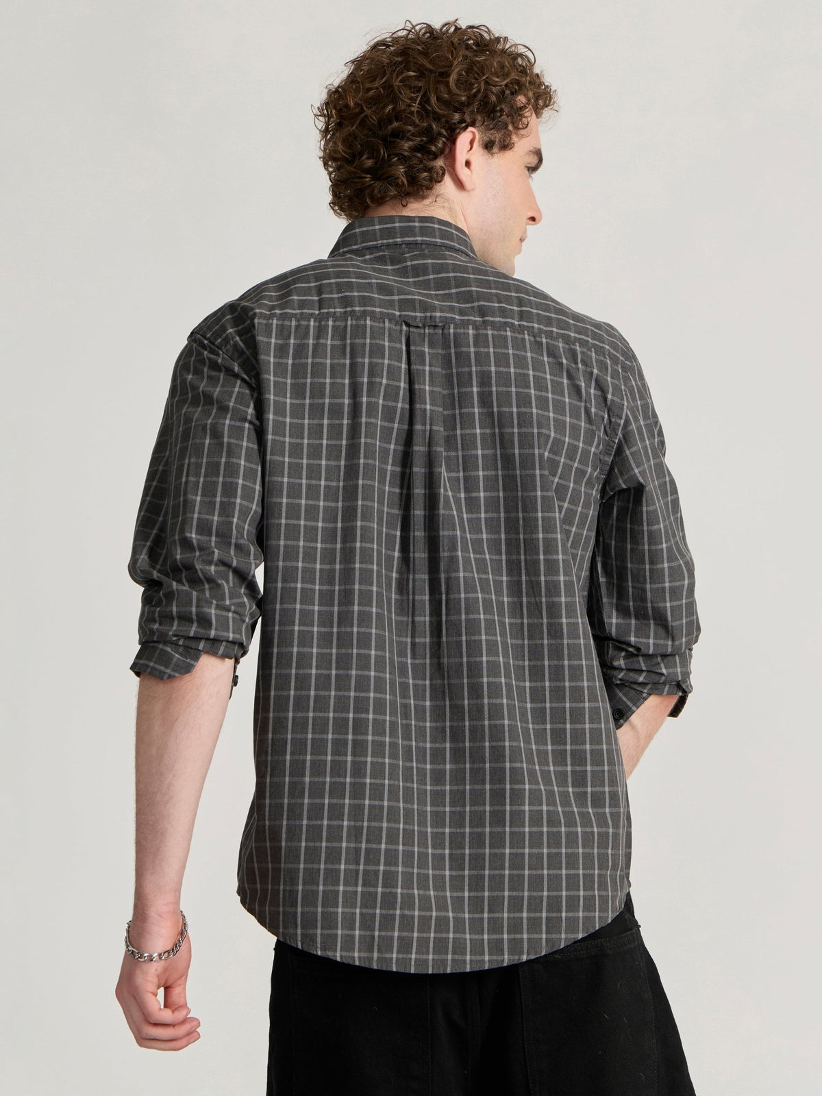 Torsten - Relaxed Fit Checks Shirt - Dark Grey - Espanshe