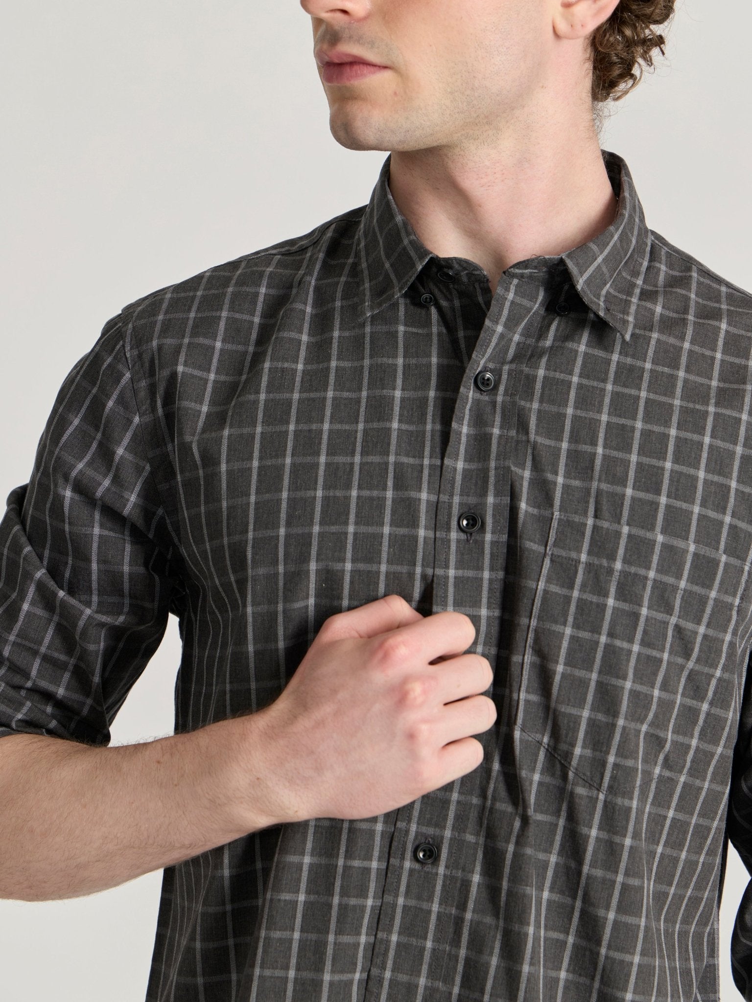 Torsten - Relaxed Fit Checks Shirt - Dark Grey - Espanshe
