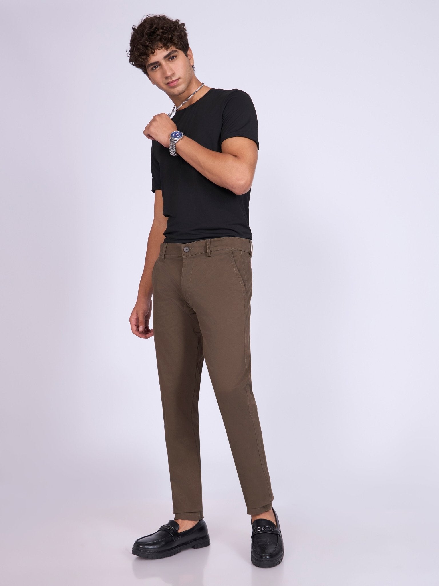 Existence - Skinny Fit Cotton Pant - Espresso Brown - Espanshe