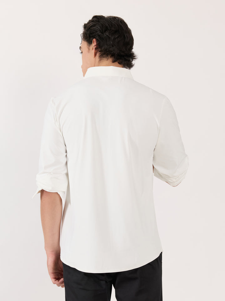 men's shirt-  Floral Design Embellished Shirt - White