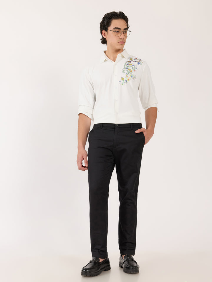 men's shirt-  Floral Design Embellished Shirt - White