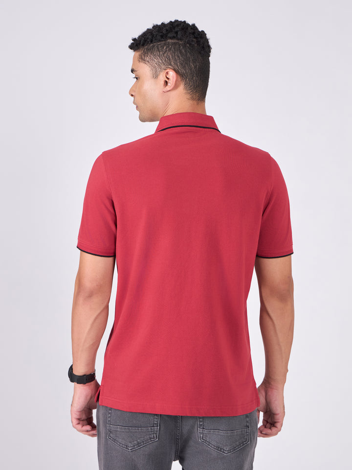 Men's Polo T-Shirt with Contrast Tipping - robust red