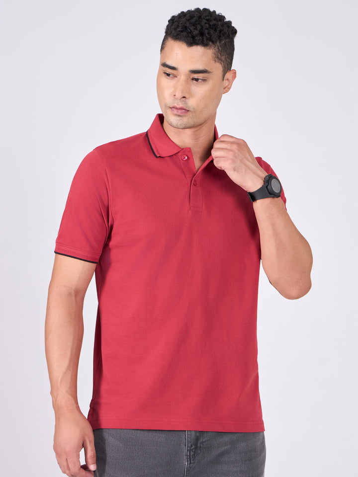 Men's Polo T-Shirt with Contrast Tipping - robust red