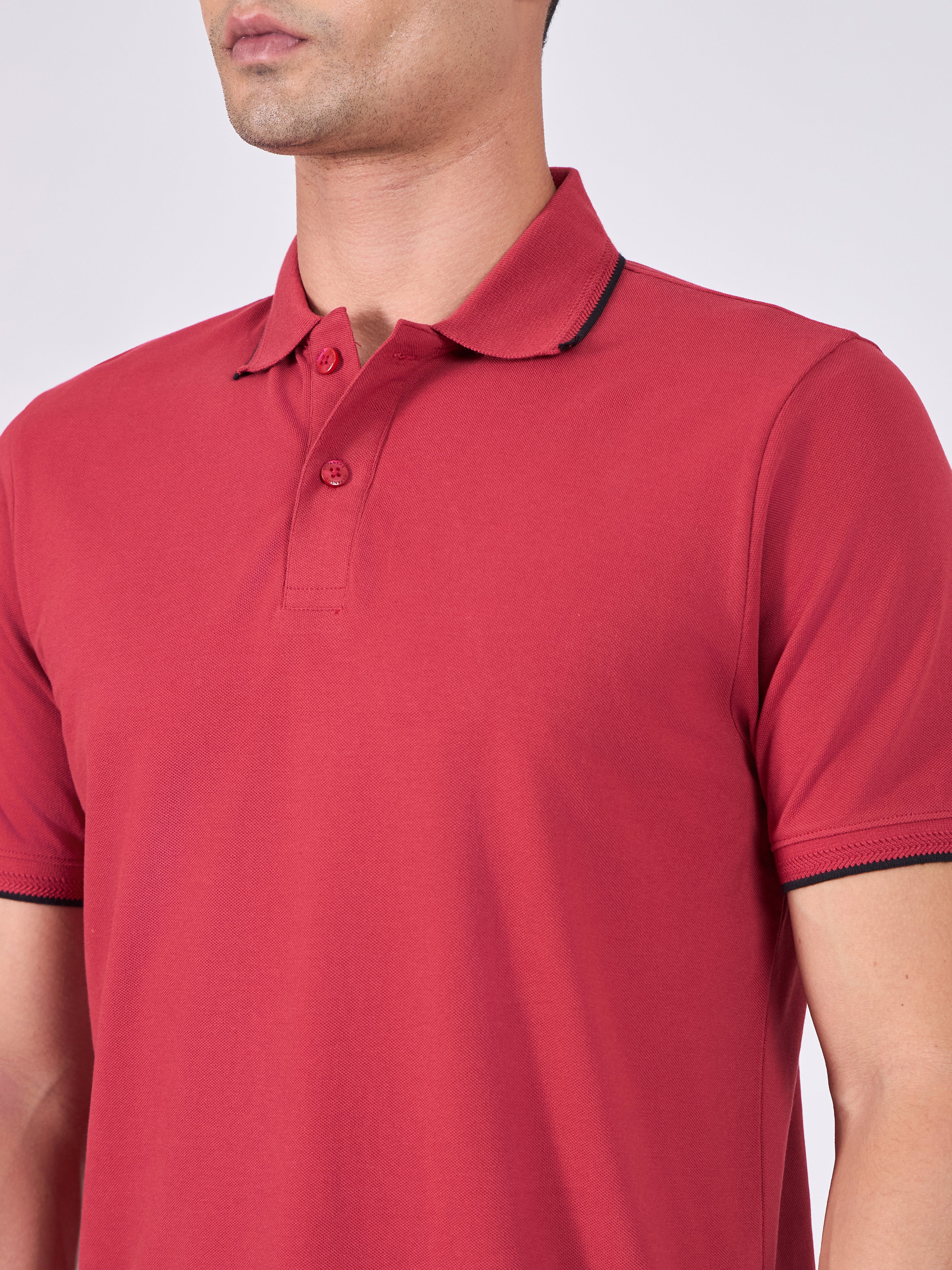 Men's Polo T-Shirt with Contrast Tipping - robust red