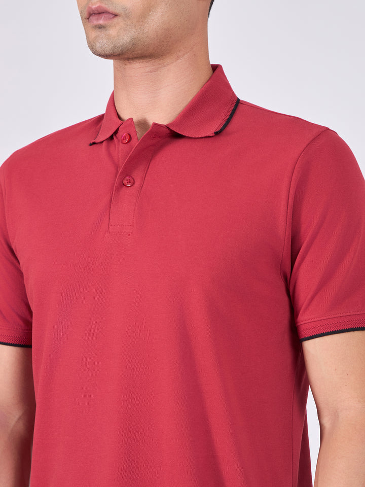 Men's Polo T-Shirt with Contrast Tipping - robust red