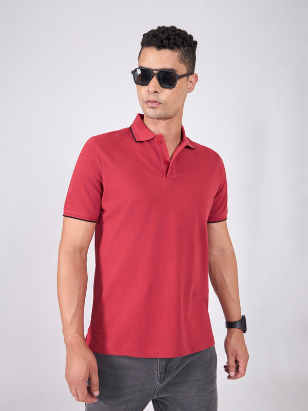 Orwell - Polo T-Shirt with Contrast Tipping -  Robust Red