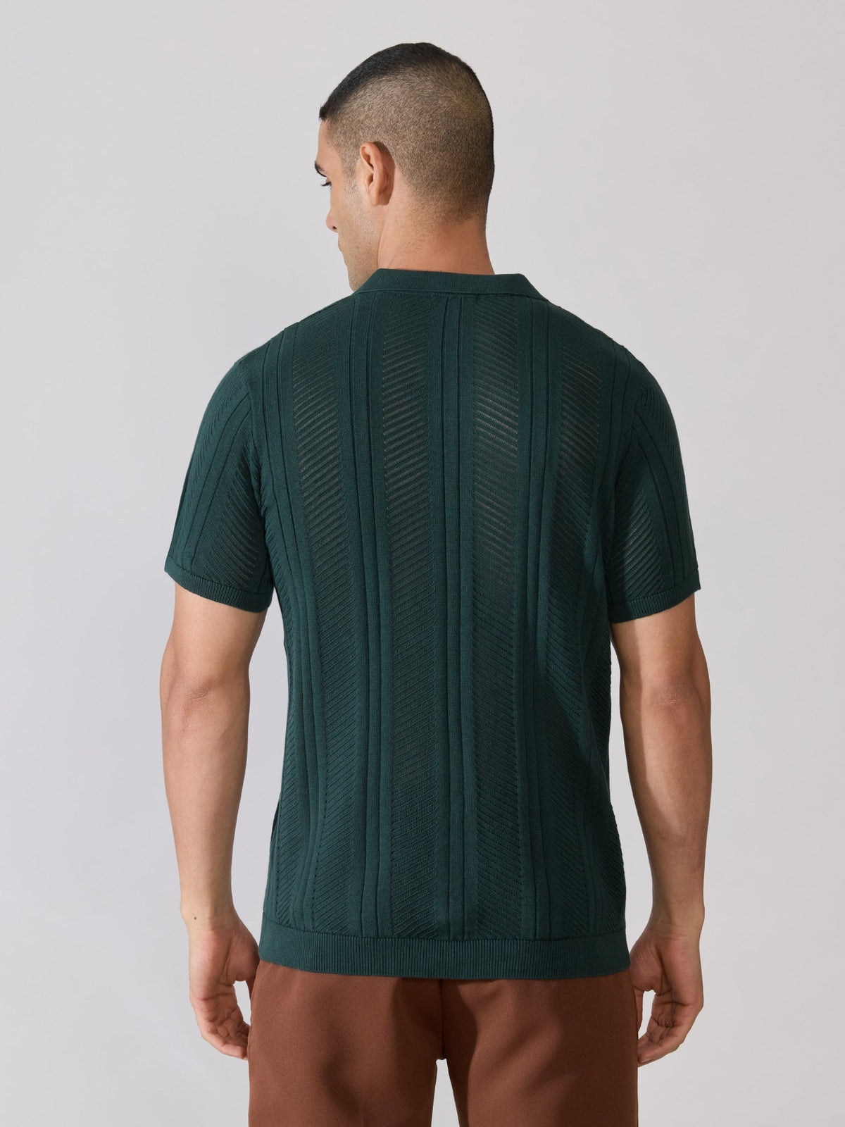 Kikeos-3 - Regular Fit Textured Open Knit Polo T-Shirt - Green - Espanshe