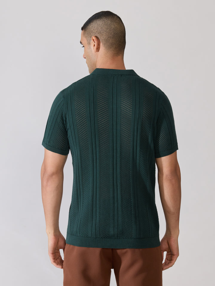 Men's regular Fit Textured Open Knit Polo T-Shirt in  green