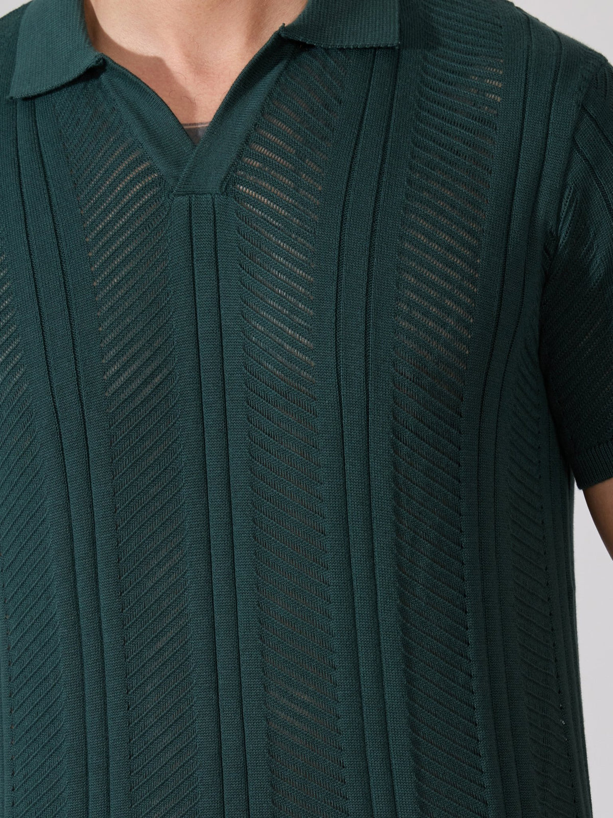 Kikeos-3 - Regular Fit Textured Open Knit Polo T-Shirt - Green - Espanshe