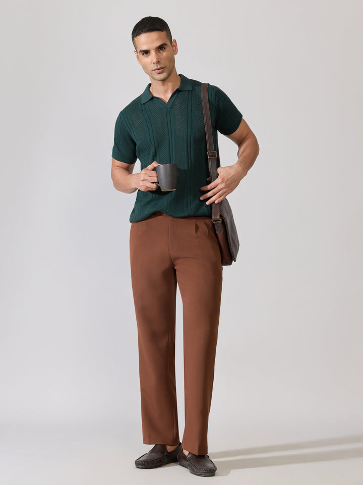 Men's regular Fit Textured Open Knit Polo T-Shirt in  green