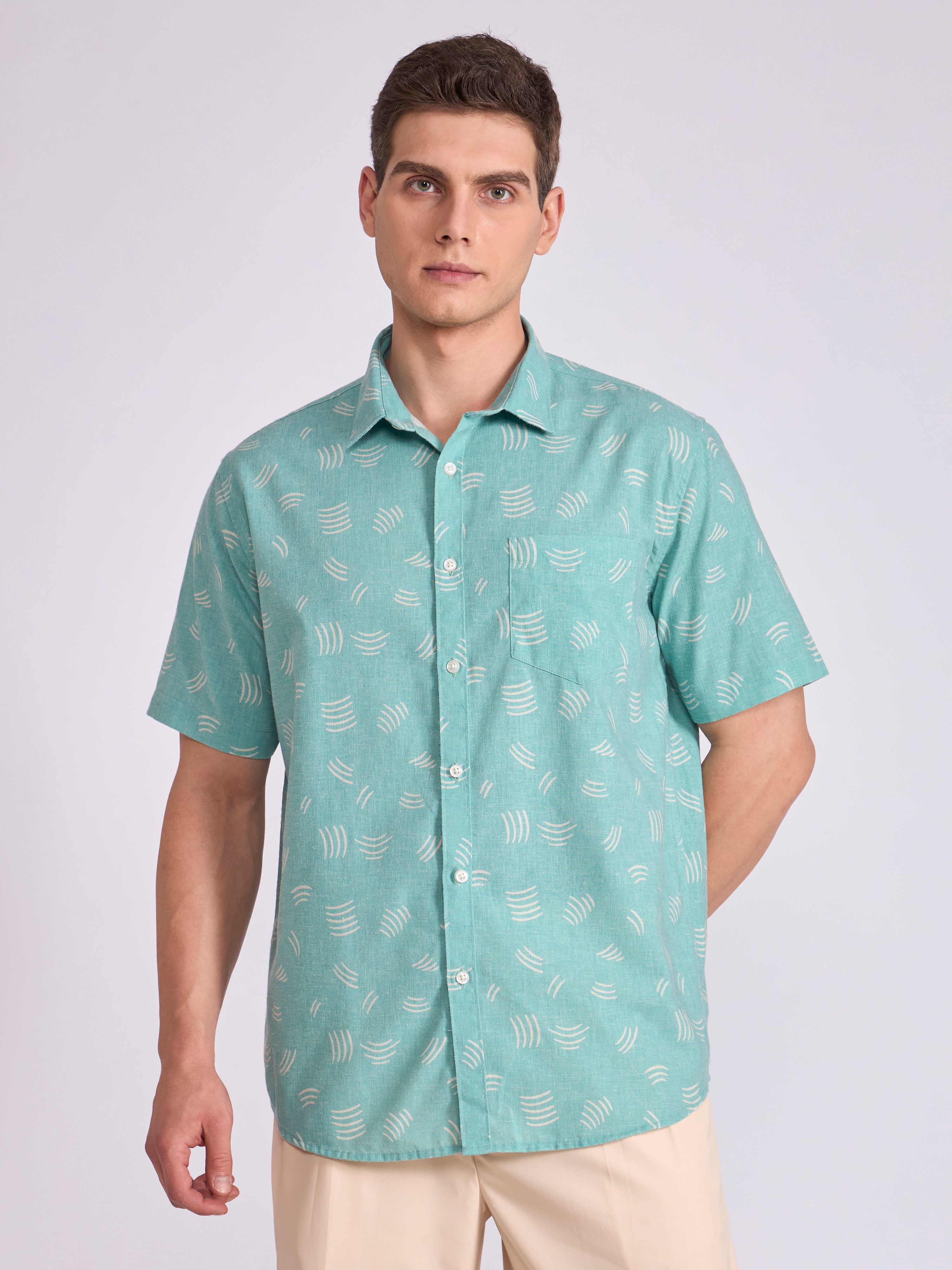 Lucius - Printed Half Sleeve Shirt - Light Teal Green