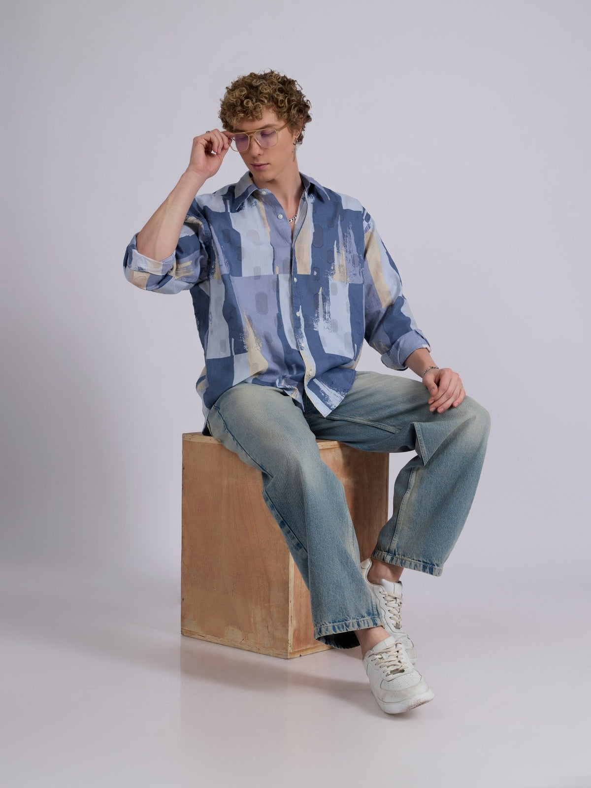 Blaz - Drop Shoulder Printed Shirt - Slate Blue - Espanshe